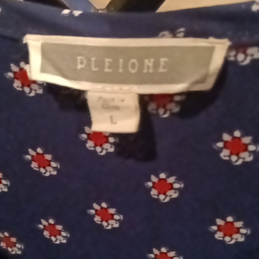 FINAL PRICE PLEIONE multi-colored floral print s/s design blouse w flared hem L - Picture 1 of 6